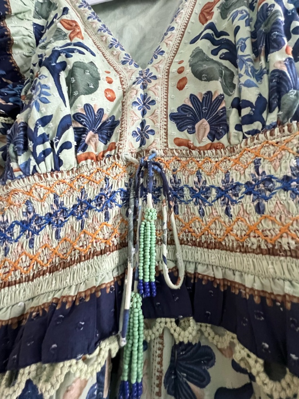 FARM Rio Mint Green and Navy Cotton Floral Maxi Dress - Picture 4 of 4
